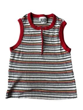 VINTAGE 90S JALATE RED WHITE STRIPED CROPPED TANK TOP WOMENS MEDIUM